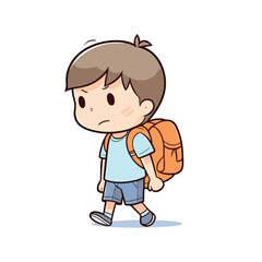 Mascot of little boy with bag backpack go to school. Cartoon flat character vector illustration