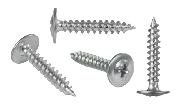 screws and self-tapping screws made of white metal, isolate on a white background, space for text