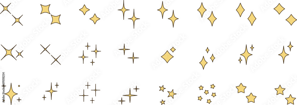 Wall mural キラキラ・星のアイコンセット　ベクター　　黄色　金色　