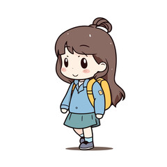 Mascot of little girl with bag backpack go to school. Cartoon flat character vector illustration