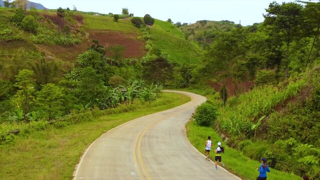 aeriel shot of athletes running