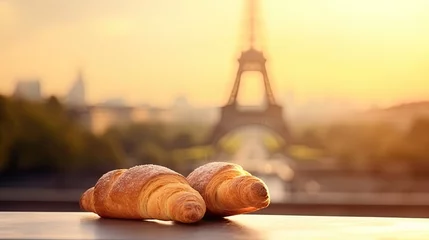 Foto op Canvas Delicious french croissants on romantic background. Generative AI © AdriFerrer