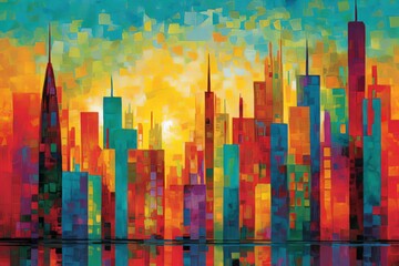 Colorful cityscape. Generative AI