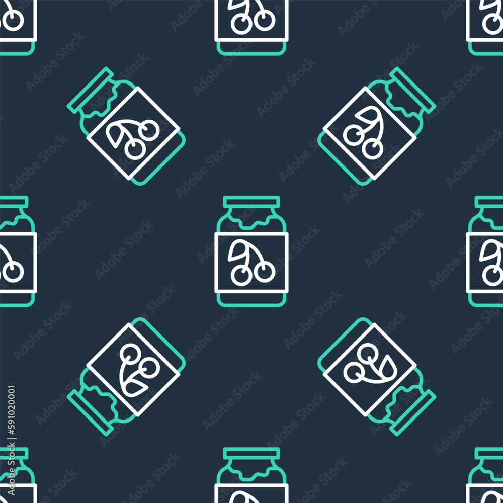 Sticker line jam jar icon isolated seamless pattern on black background. vector