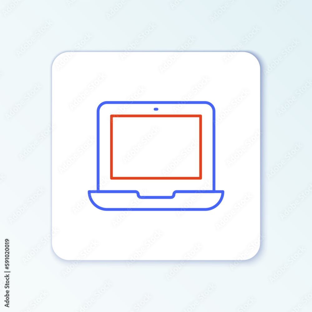 Poster line laptop icon isolated on white background. computer notebook with empty screen sign. colorful ou