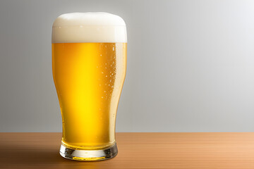glass of lager beer with frothy foam isolated on transparent background