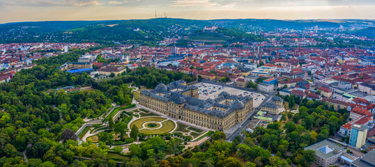 Aerial view of the old town of Würzburg in Germany on a sunny day in late spring.