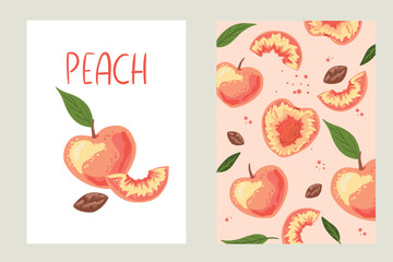 Peach packaging design templates. Postcards with peach design. vector illustration. Vector illustration