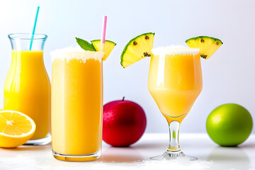 Fototapeta premium Pina colada coconut cocktail with ice on white background