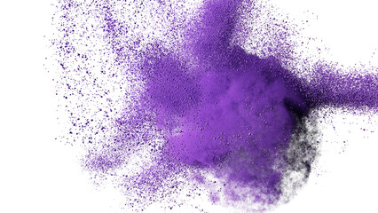 purple particles flying, colored powder in the air, isolated on transparent background   