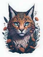 Bobcat with flower vector art, generative ai