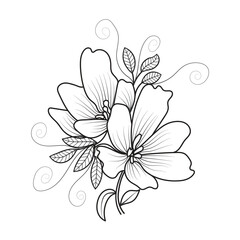 Set of different flower line on white background. Flowers drawing with line-art on white backgrounds. 