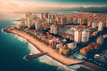 Fototapeta na wymiar Bird's eye view of the city by the sea beautiful city by the sea. Thumbnail from the city by the sea. Generative AI