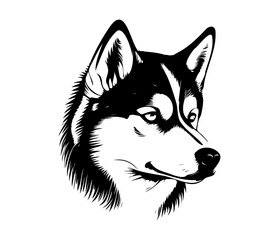 Siberian Husky, Silhouettes Dog Face SVG, black and white Siberian Husky vector