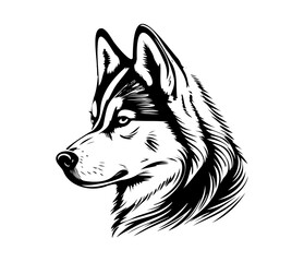 Naklejka premium Siberian Husky, Silhouettes Dog Face SVG, black and white Siberian Husky vector