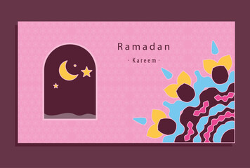 Ramadan greeting card with Crescent Moon,arch