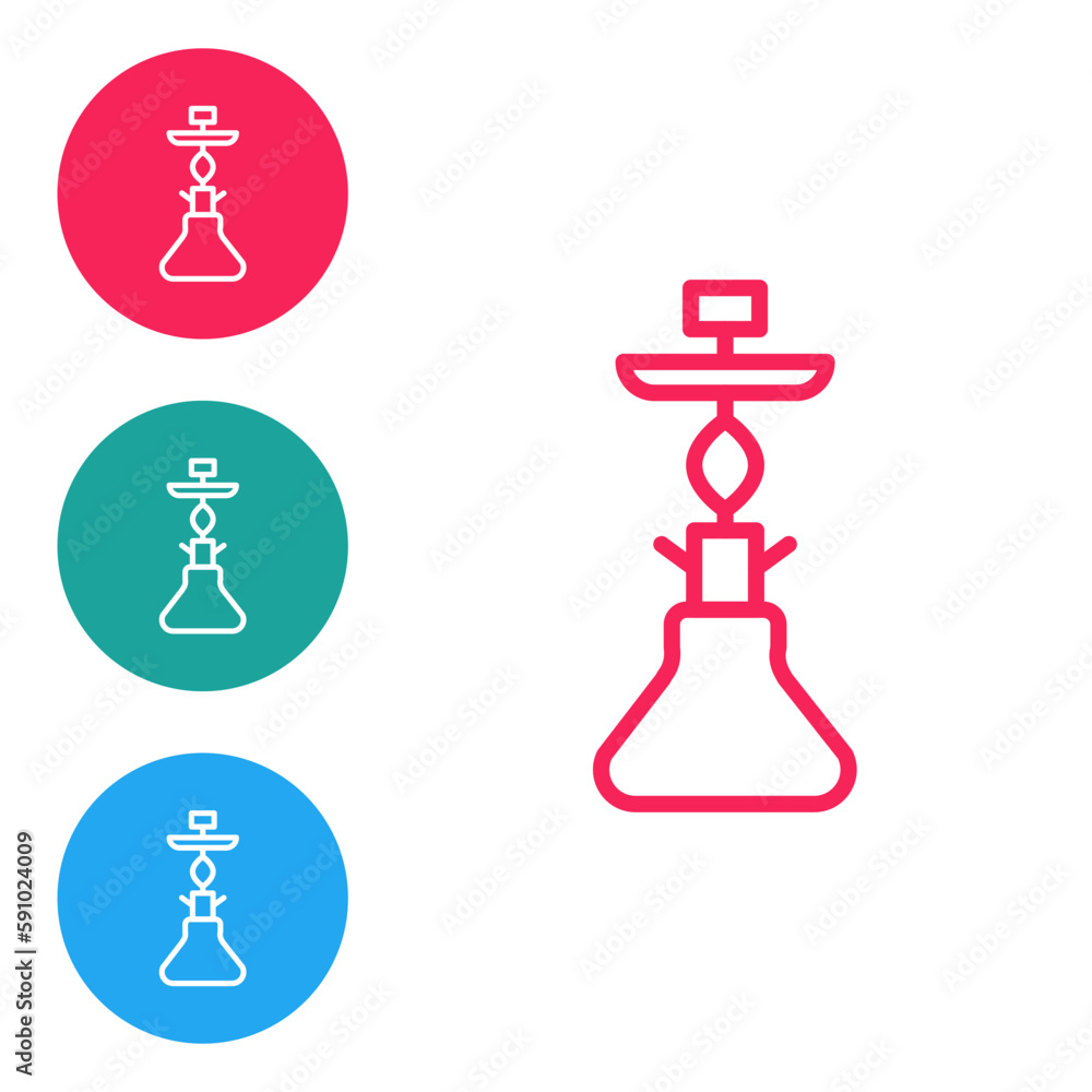 Poster red line hookah icon isolated on white background. set icons in circle buttons. vector