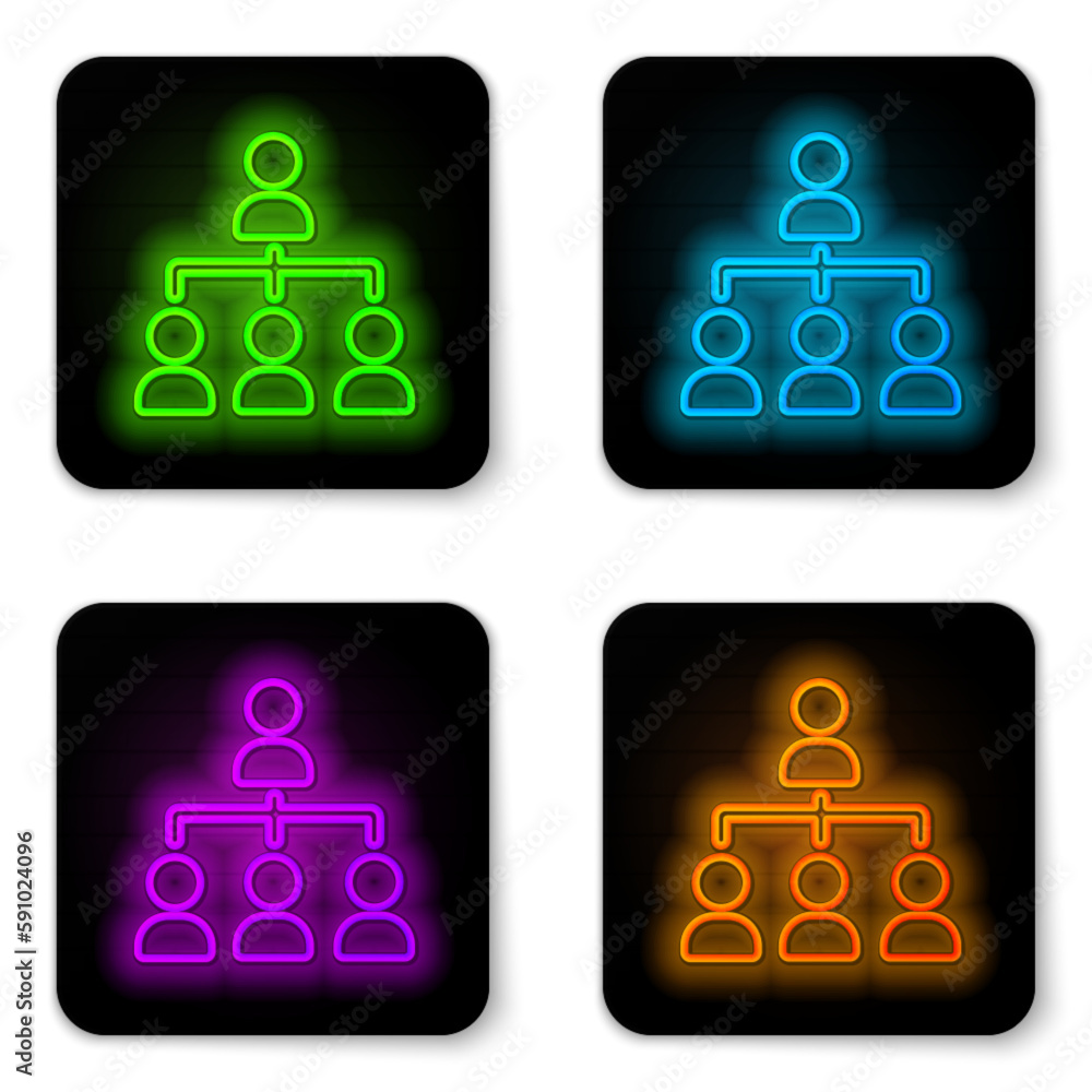 Poster glowing neon line business hierarchy organogram chart infographics icon isolated on white background