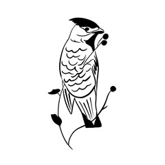 Vector illustration hand drawn bird sitting on a branch, line art
