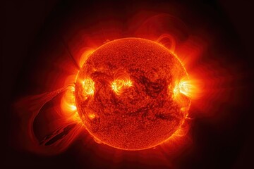 stunning view of the sun, with solar flares and coronal mass ejections in full force, created with generative ai