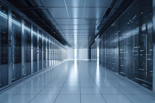 data center with modern architecture, featuring sleek and clean design, created with generative ai