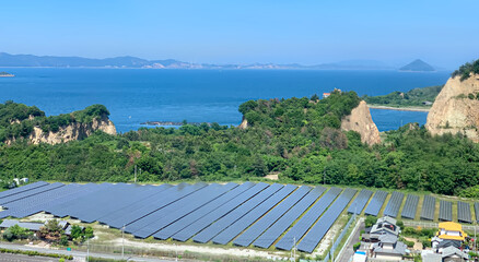 Mega solar arrays in Yoshima, Kagawa, Japan