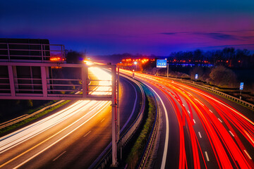 Langzeitbelichtung - Autobahn - Strasse - Traffic - Travel - Sunrise - Line - Ecology - Highway - Night Traffic - Long Exposure - Cars Speeding - Lights - Sunset - Light Trails - High quality photo