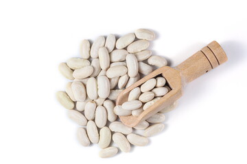 Navy White Kidney Beans (Navy beans), Cannellini beans with wooden spoon