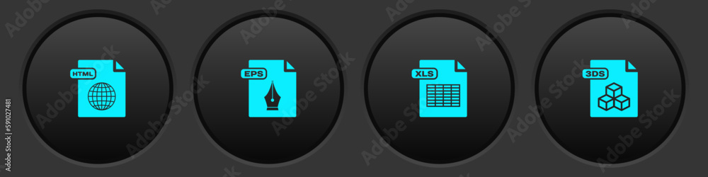 Poster set html file document, eps, xls and 3ds icon. vector