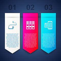 Set Route location, Office folders and Smartphone and book. Business infographic template. Vector