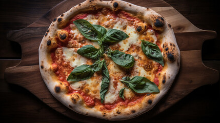 neapolitan homemade pizza margarita from the brick oven. Generative AI technology - obrazy, fototapety, plakaty
