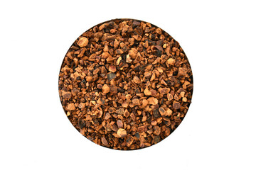 Organic Dried Natural Pomegranate Peel on White Background on Shutter Stock Images. dehydrated Pomegranate coarse cuts. Pomegranate chips.