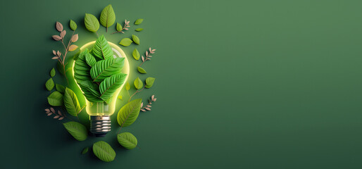Paper cut of eco friendly light bulb banner with copy space, Renewable and sustainable energy. Generative AI