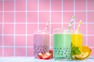 Set colorful summer bubble tea