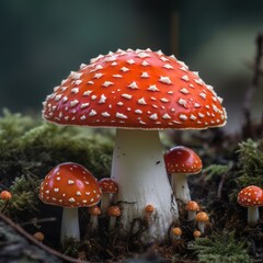 Fototapeta premium An amanita muscaria is a mushroom, red fungi, Generative AI