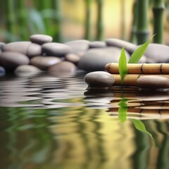 Bamboo and stones in a wellness spa, relax and rest, Generative AI