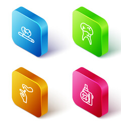 Set Isometric line Heart disease with smoking, Tooth caries, Hand cigarette and No electronic icon. Vector