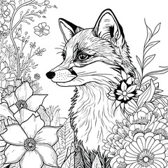 Obraz premium Fox coloring pages for adults Flower fox on a white background