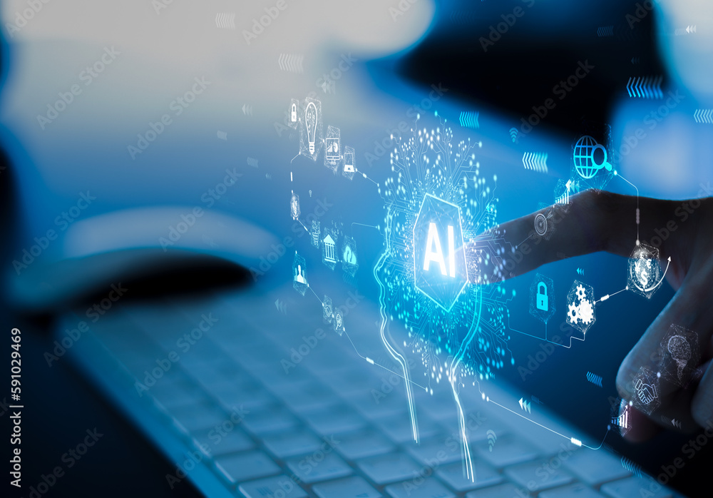 Poster business people using ai technology. digital transformation change management, internet of things. n