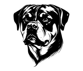 Rottweiler, Silhouettes Dog Face SVG, black and white Rottweiler vector - obrazy, fototapety, plakaty