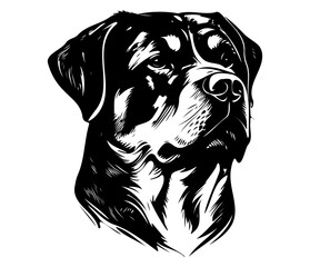 Rottweiler, Silhouettes Dog Face SVG, black and white Rottweiler vector - obrazy, fototapety, plakaty
