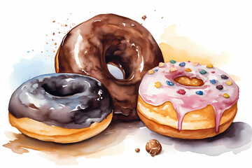 Watercolor donuts. AI generation
