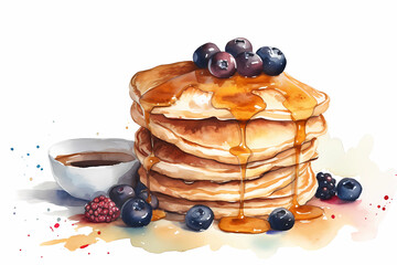 Watercolor pancakes. AI generation	
