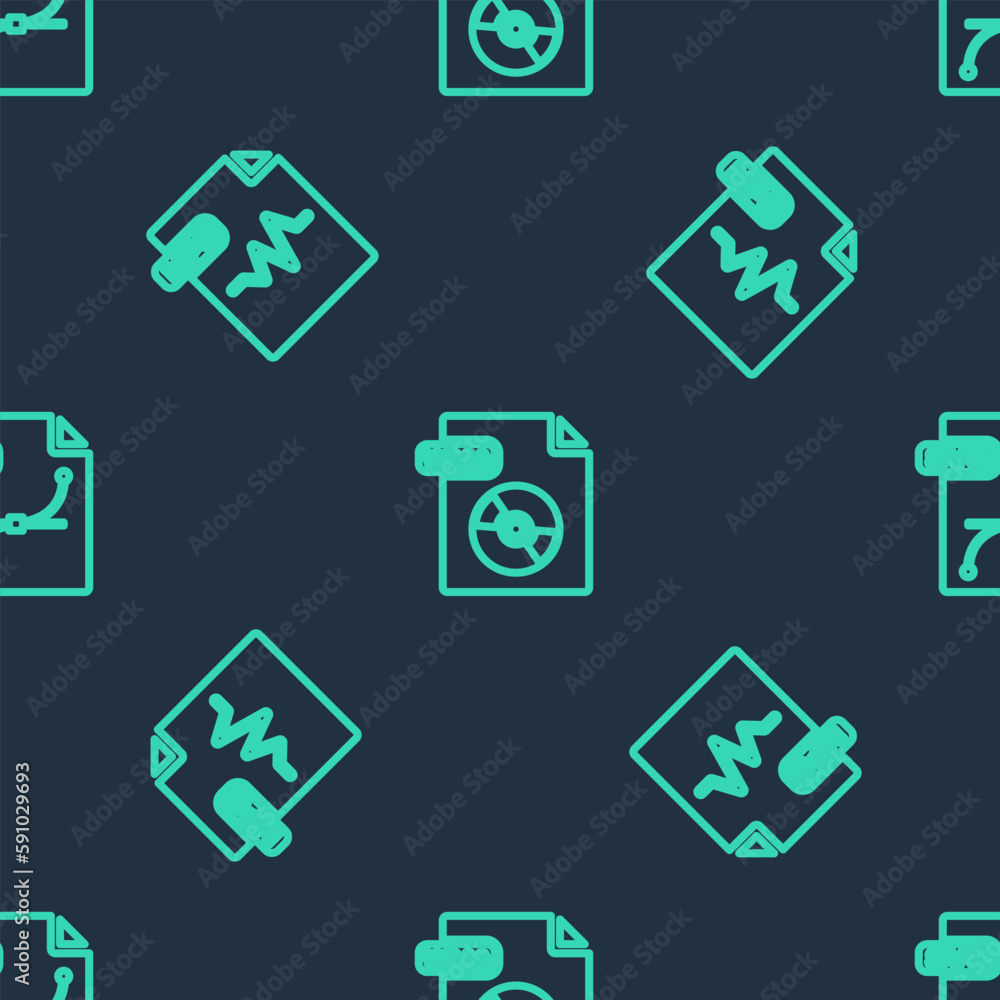 Poster set line wma file document, mp3 and svg on seamless pattern. vector