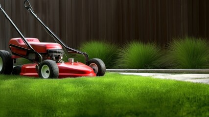 Modern Lawn Mower in Well-Maintained Backyard, Generated by AI