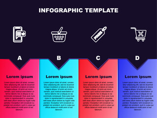 Set line Mobile and shopping basket, Shopping, Price tag with Free and Remove cart. Business infographic template. Vector