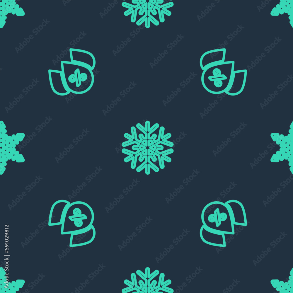 Poster set line snowflake, water drop percentage and on seamless pattern. vector