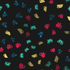 Set line Fahrenheit, Rainbow with clouds, and Thermometer snowflake on seamless pattern. Vector