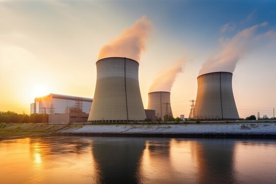 Nuclear power plant complex. Generate Ai