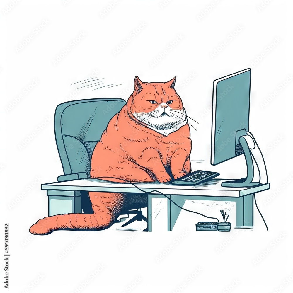 Aufkleber a cat sitting at a desk in front of a computer